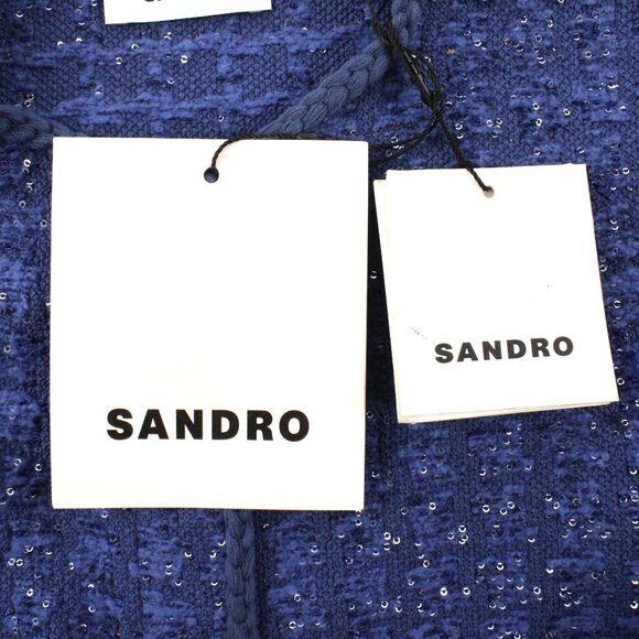 NWT Sandro Cropped Glitter Tweed Effect Coatigan with Braided Trim in Blue FR 0 - Picture 11 of 16